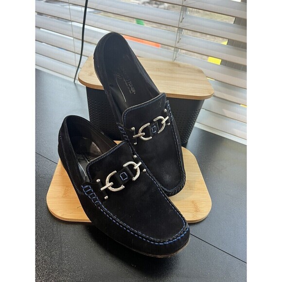 Donald Pliner Black Suede With  Blue Stitching Classic Italian Loafers 8.5M main image 7